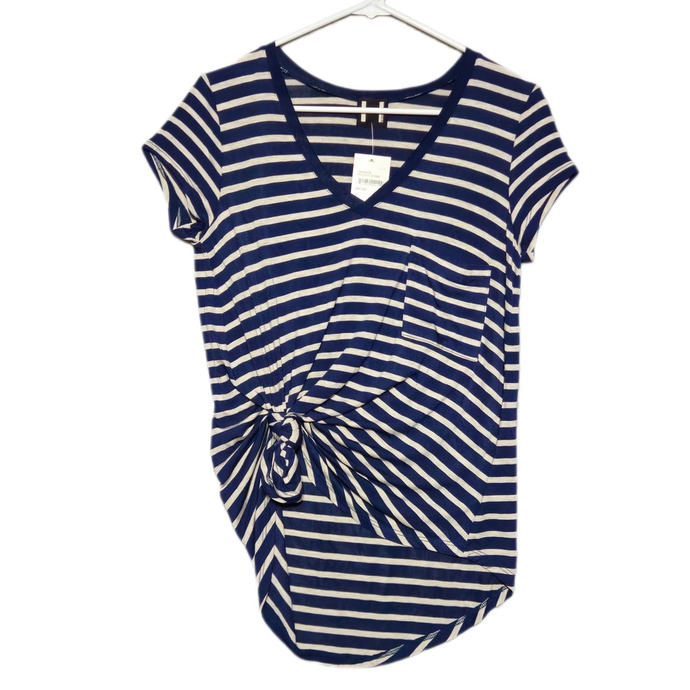 H by Bordeaux Striped V-Neck Side Knot Top Womens Small Navy Stone 13860NOR NEW